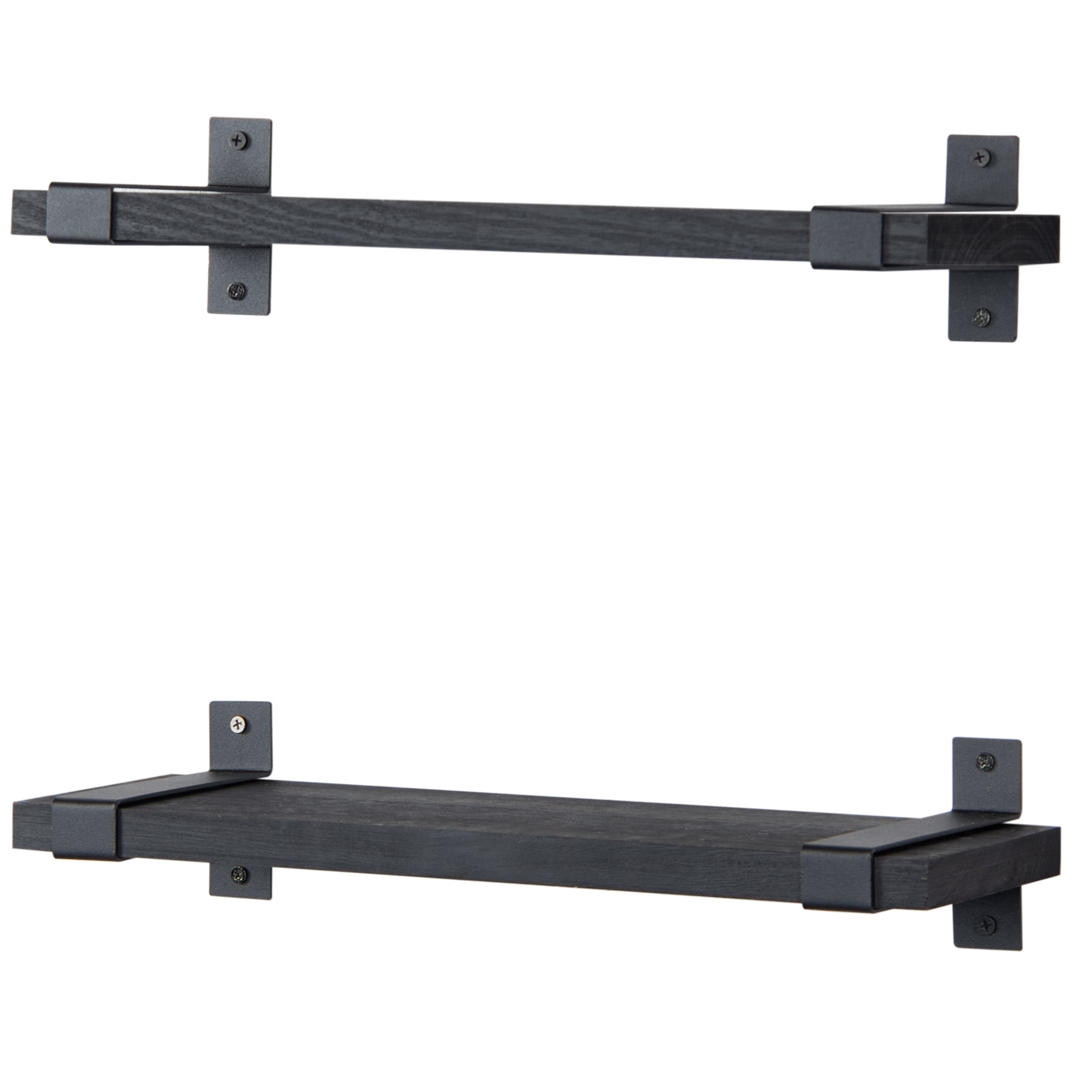 Lavievert Floating Shelves Wall Mounted Set of 2, Rustic Wood Wall Storage Shelves for Bedroom, Living Room, Bathroom, Kitchen, Office - Black