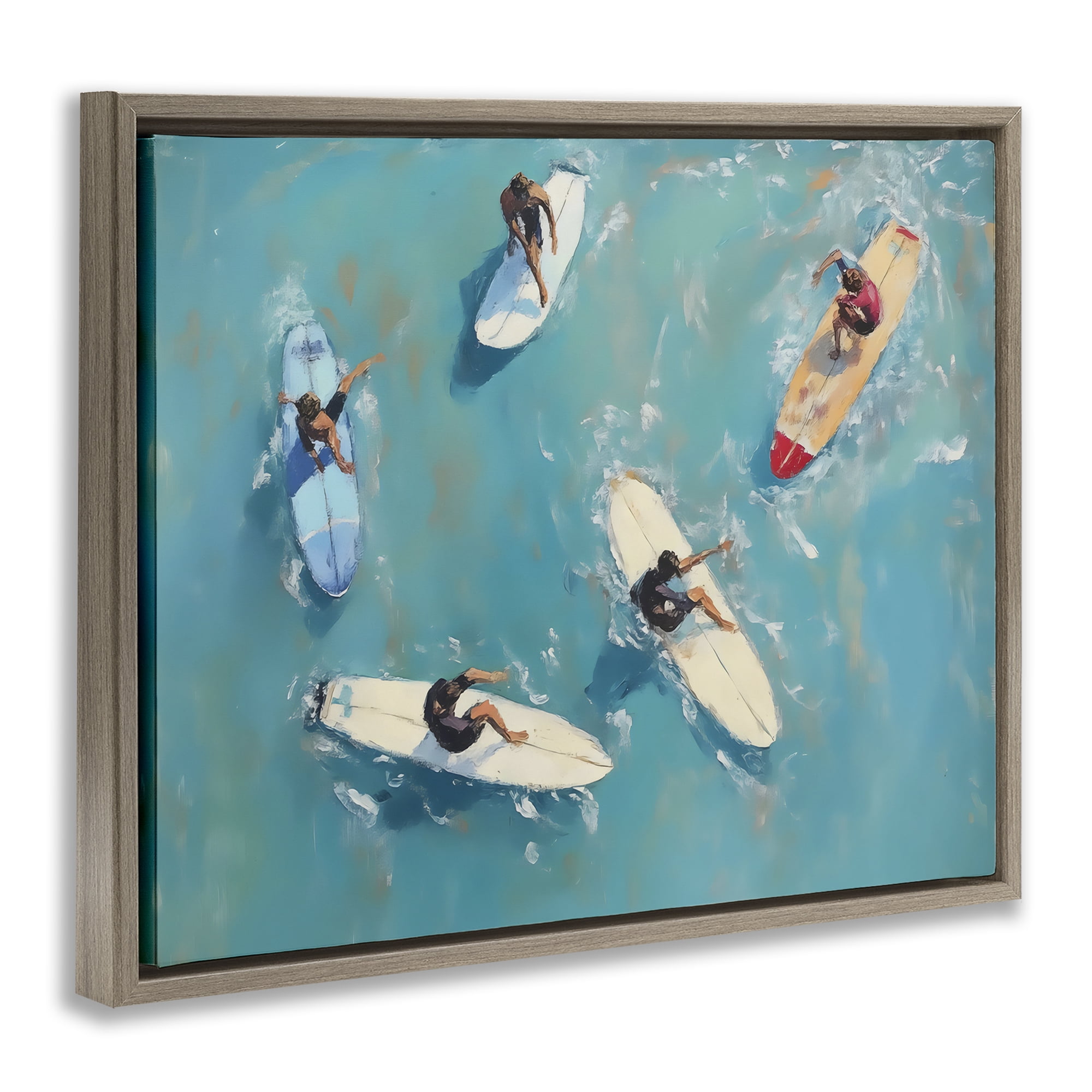 Stupell Industries Group of Surfers at Sea Brown Framed Floater Canvas Wall Art, design by LSR Design Studio
