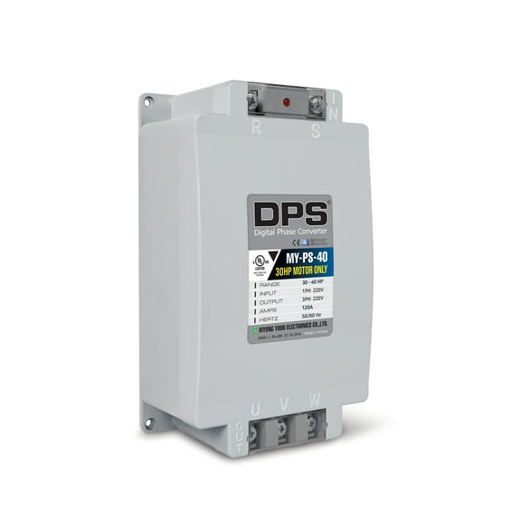 DPS Used for 30HP(22.5kW) 90A Motor, Single to 3 Phase Converter, MY-PS-40, 1 DPS Must Be Used for 1 Motor Only, Input/Output 200-240V, UL Listed