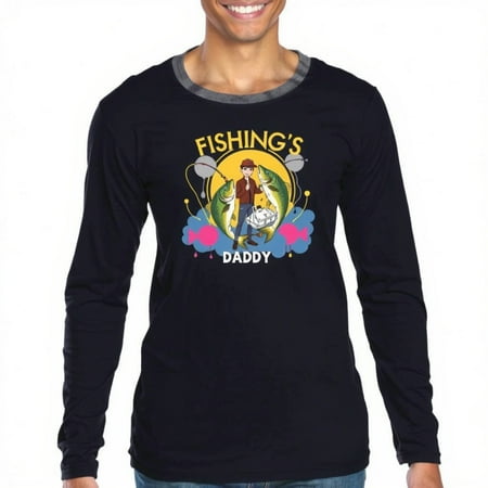 Men s Blue Long Sleeve T-Shirt with Fishing s Daddy Cartoon Design