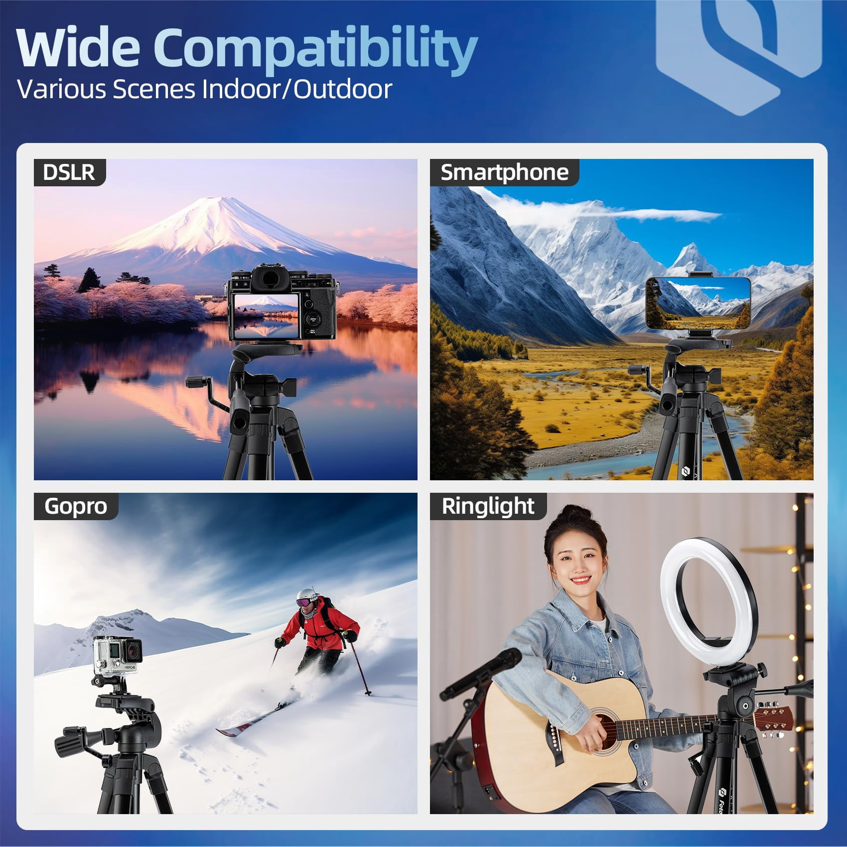 Fotopro Tripod for Camera, 71" Aluminium Pan Tilt Head Tripod Stand for Cameras Projector Webcam Spotting Scopes, Digi-9300 Plus