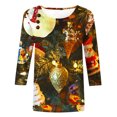 thumbnail image 4 of miqiqism Women's Christmas Shirts Juniors Dressy Casual Round Neck Three Quarter Sleeve Blouses Teen Girls Fashion Cute Printed T-Shirt Tops,Army Green,Medium, 4 of 5