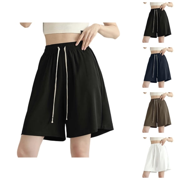Knee Length Shorts for Women Summer Casual Chiffon Lightweight Elastic High Waist Wide Leg A Line Flowy Shorts