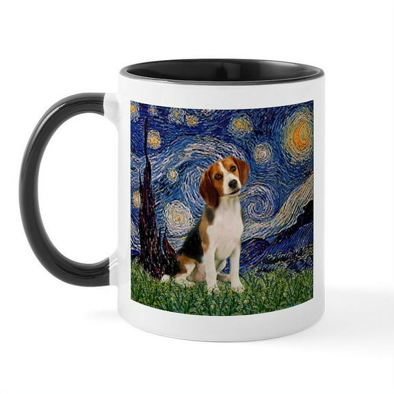 CafePress - Starry Night & Beagle Pup Mug - 11 oz Ceramic Mug - Novelty Coffee Tea Cup