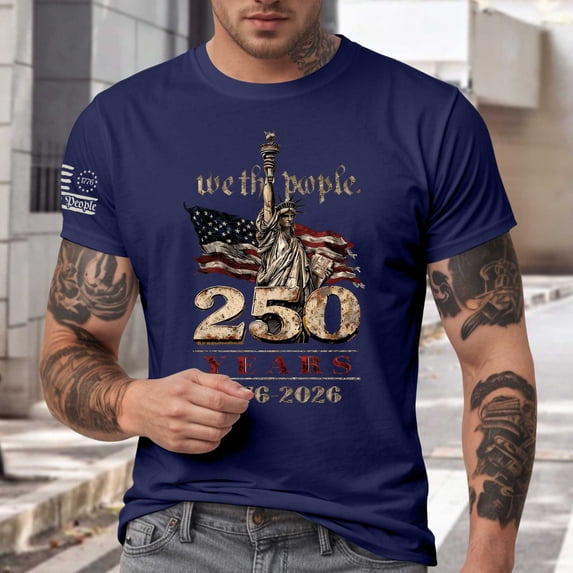 Linfrsh 250 Anniversary Usa Shirt Patriotic American Flag Tshirts 250th Anniversary Independence Day Tees Tops(Navy,XL)