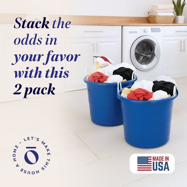 HOMZ Rope-Handle 18-Gallon Open Storage Tubs, Plastic Buckets