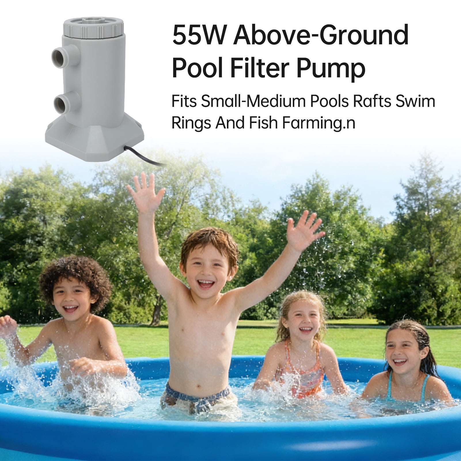Quiet DC Pool Filter For Inflatable Pools Above Ground Pool Filter Pump Complete Kit with Hose Long Lasting Sealed Resilience Design for Small to Medium Pools