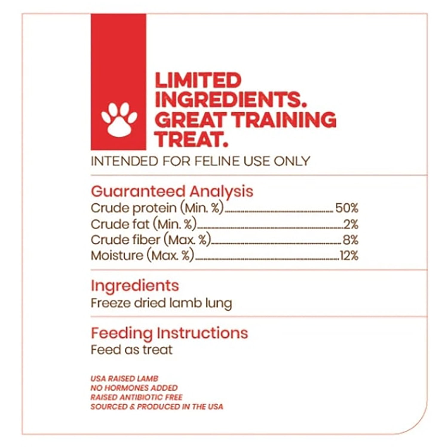 Lamb Lung Cat Treats - Dehydrated - Single Ingredient - Novel Protein - 1.5 oz Package