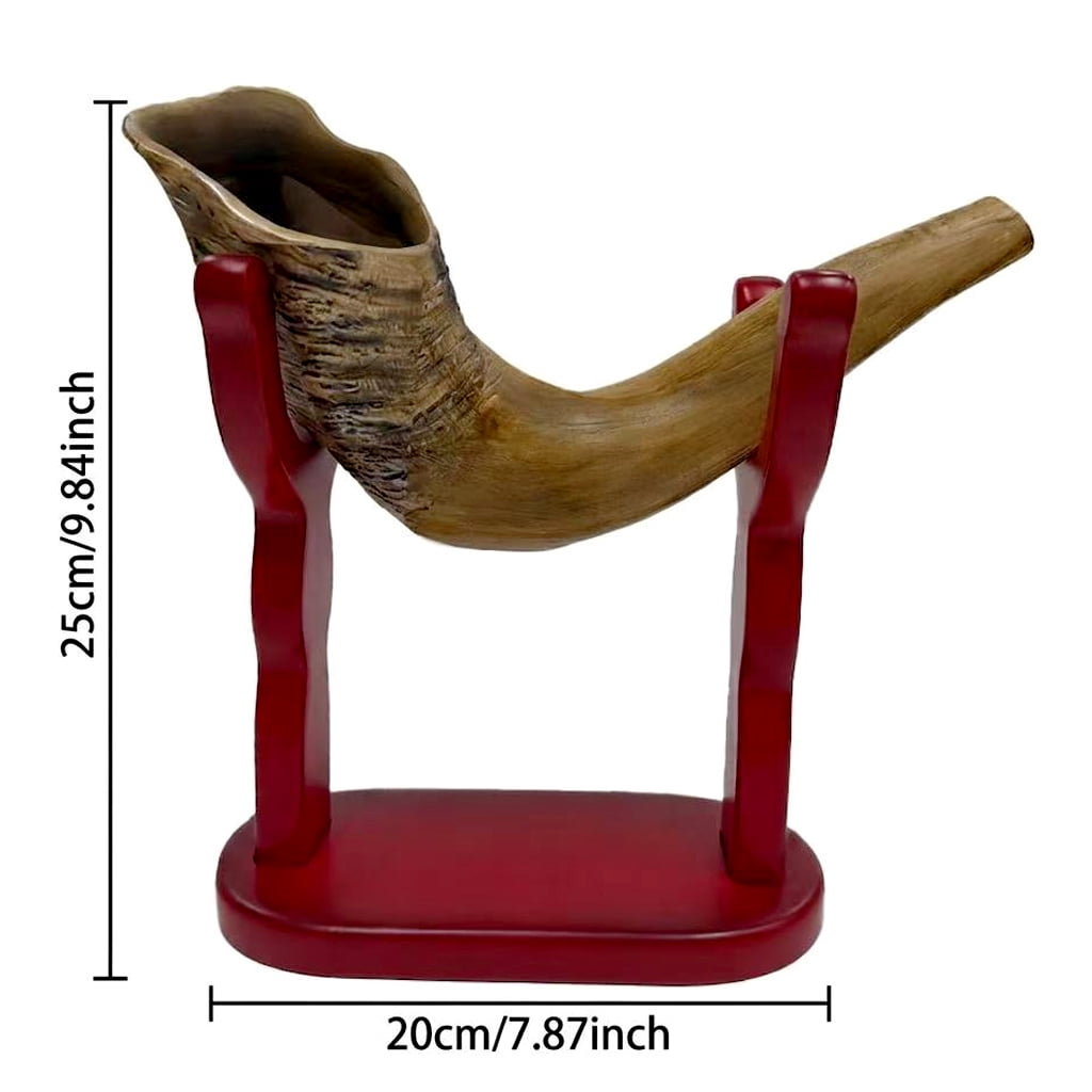 Polished Ram’s Horn Shofar with Display Stand - Decorative Resin Shofar Ornament - Traditional Judaica Gift for Rosh Hashanah, Yom Kippur & Christian Religious Decor