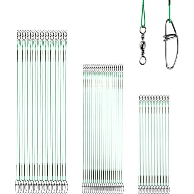 Leader de Pêche Haute Résistance Eau Salée Acier Inoxydable Leaders de Pêche Eau Douce Gréements à Pression Fil Noir Nickel 60 Pcs