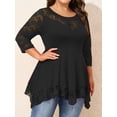 thumbnail image 3 of LapaPlus Women’s Plus Size Lace Tunic Top - 3/4 Sleeve Irregular Hem Blouse, Round Neck Gauze Casual Party T-Shirt, 3 of 6