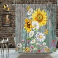 thumbnail image 3 of Farmhouse Shower Curtain, Spring Rustic Sunflower Daisy Wildflowers Butterflies Wooded Bathroom Curtain Waterproof Fabric Machine Washable with Hooks, 72" Wx72 L, 3 of 6