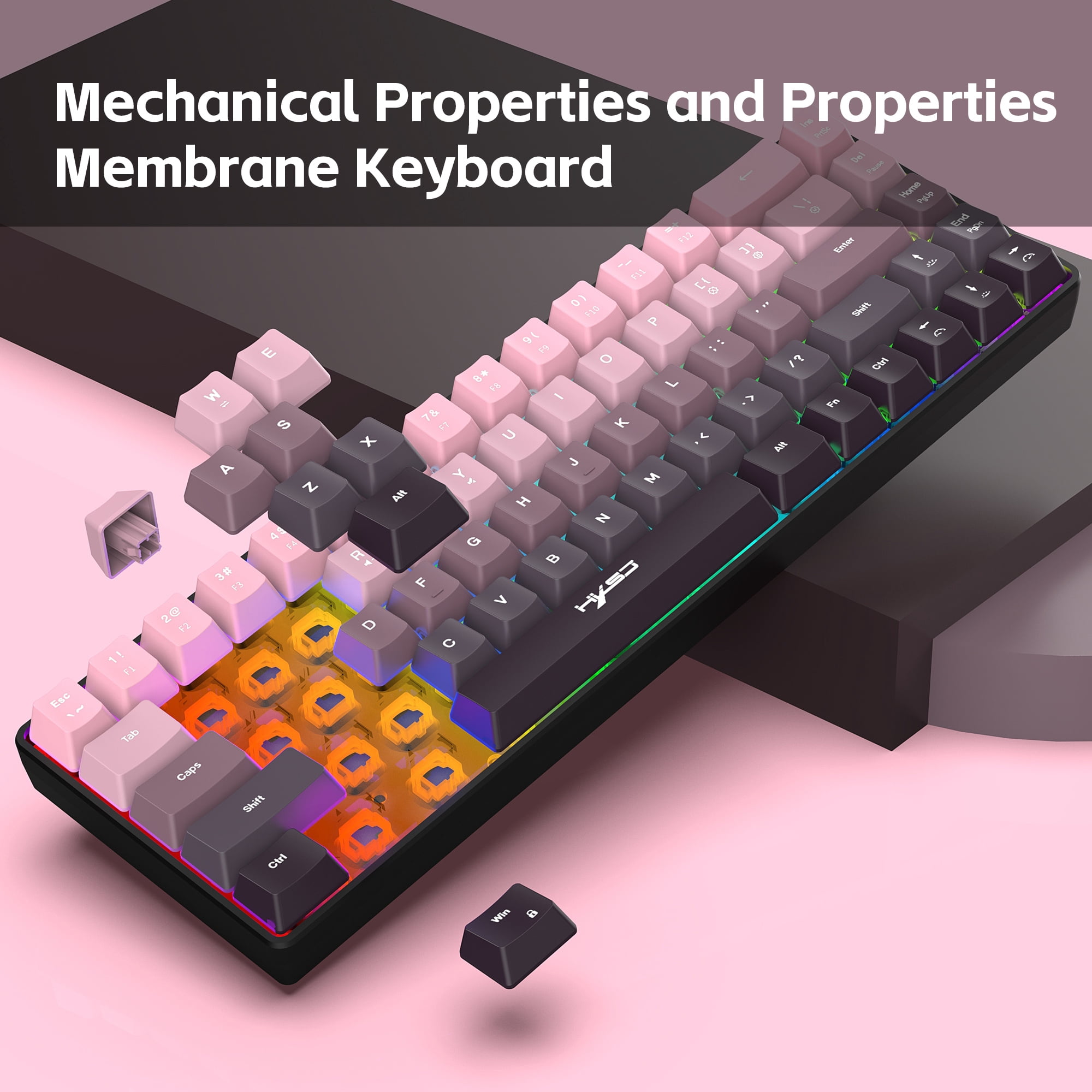 Gaming Keyboard Wired,60% 68 Keys Mini Keyboard Multimedia & Anti-ghosting Keys for Windows Computer Laptop PC Mac Gamer,Pink and Black