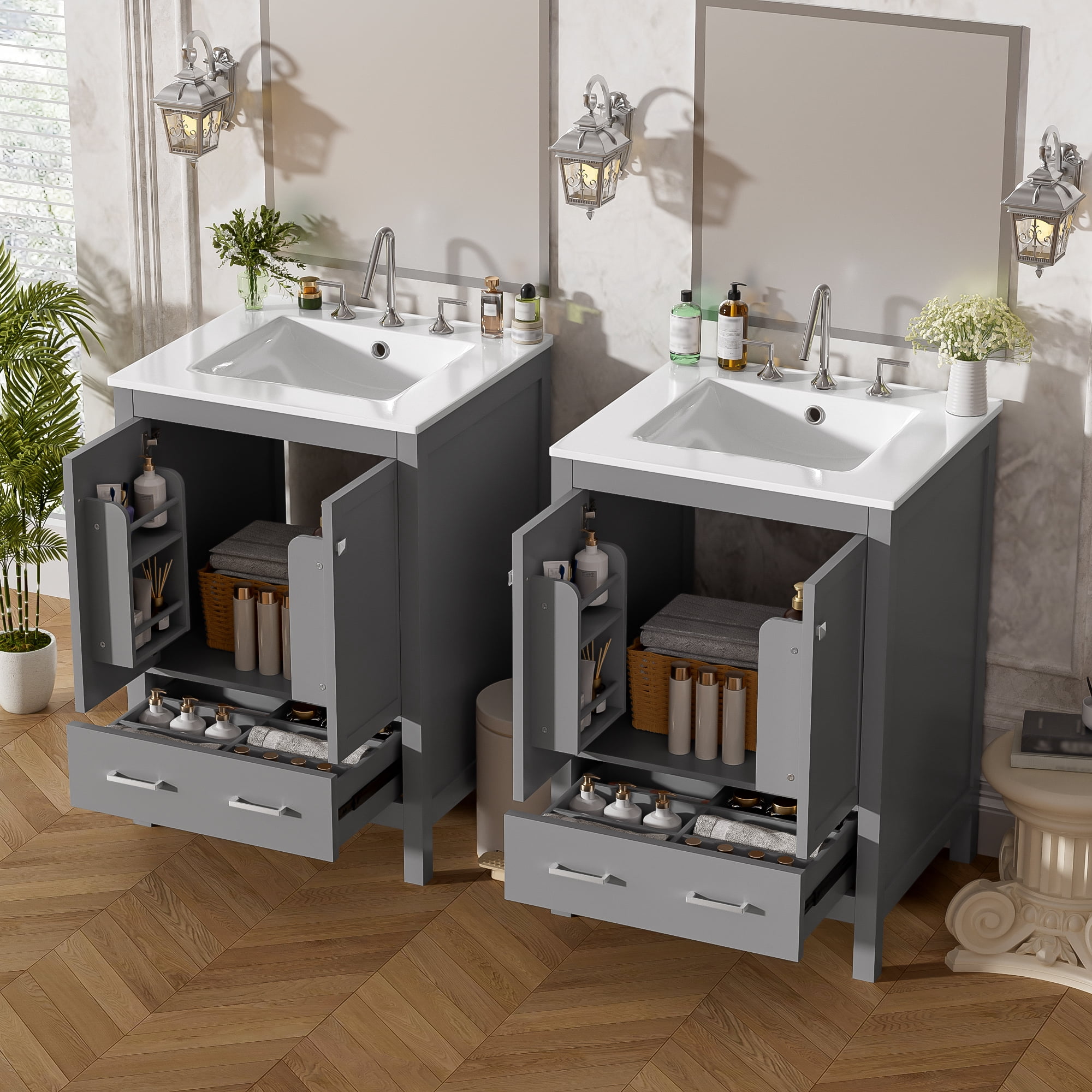 Euroco 48-Inch Bathroom Vanity with Integrated Undermount Sink, Storage Cabinet, Soft-Close Doors, Divided Drawer, and Double-Layer Door Shelf for Versatile Storage