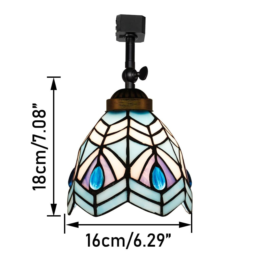 KAYYELAMP Dimmable J-Type Track Head Lighting Adjustable Angle Tiffany Ceiling Light Blue Glass Shade Handmade Pastoral Style Antique Track Light Fixture For Gallery Mirror Front(No Track)
