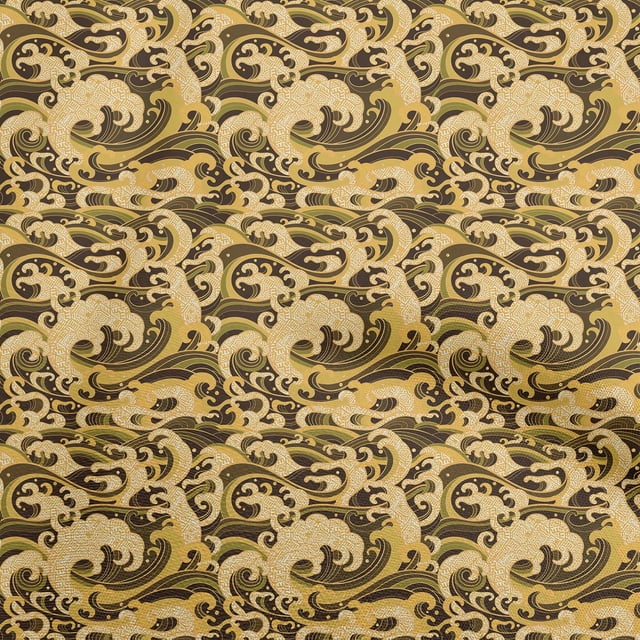 oneOone Polyester Spandex Dark Olive Green Fabric Asian Japanese Wave Craft Projects Decor Fabric Printed By The Yard 56 Inch Wide