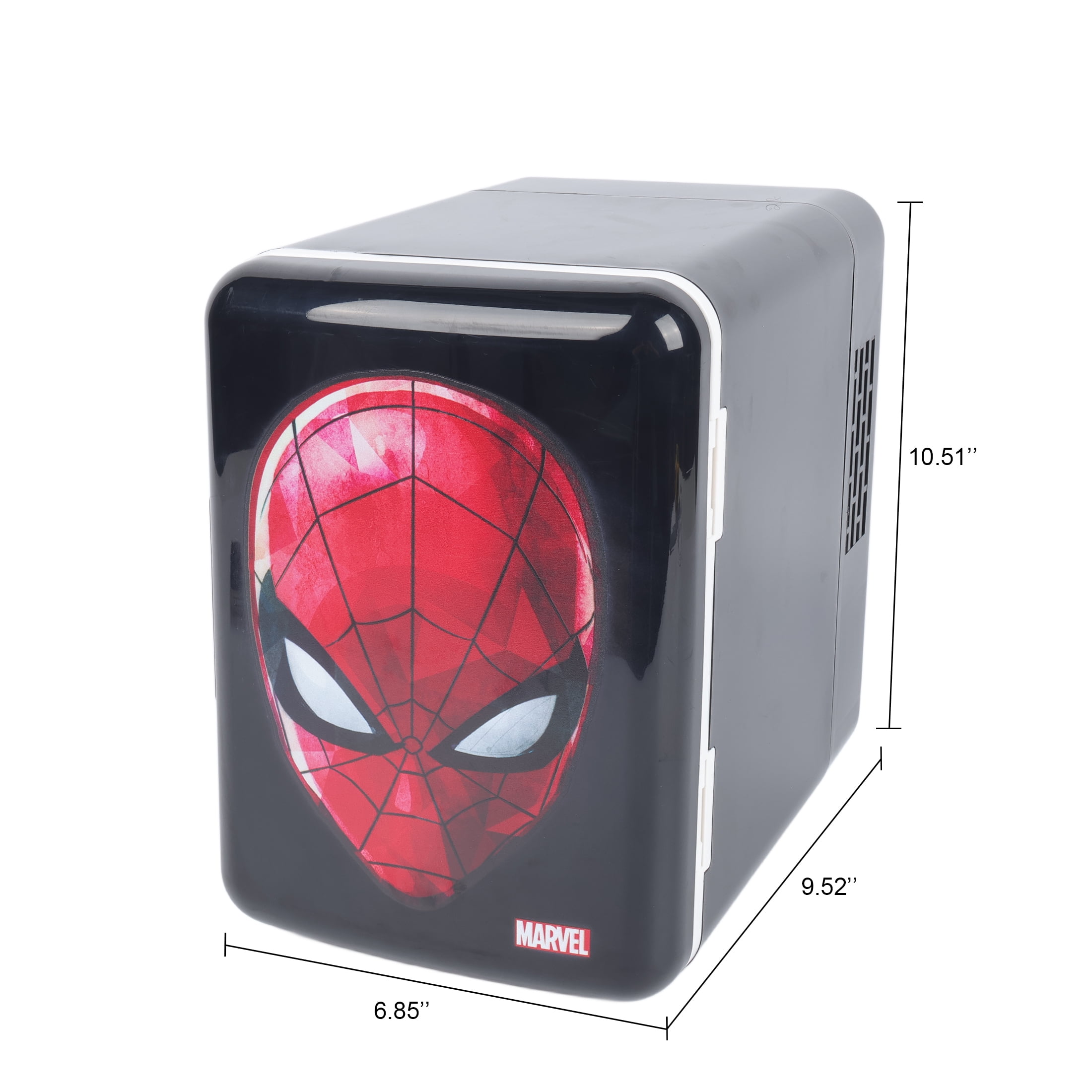 Spider-Man 4L Mini Fridge, 6 Can Portable Cooler – Marvel Personal Refrigerator for Drinks, Skincare, Bedroom, Office, Black