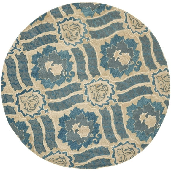 SAFAVIEH Wyndham Evan Damask Floral Area Rug, Blue/Grey, 7' x 7' Round
