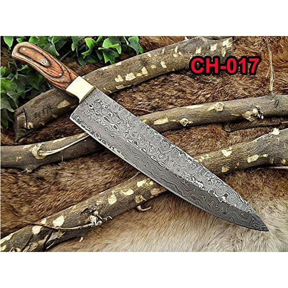 Damascus Steel kitchen Knife 13 Inches full tang 8.5" long Hand Forged blade, 2 Tone Dollar wood and brass bolster scale