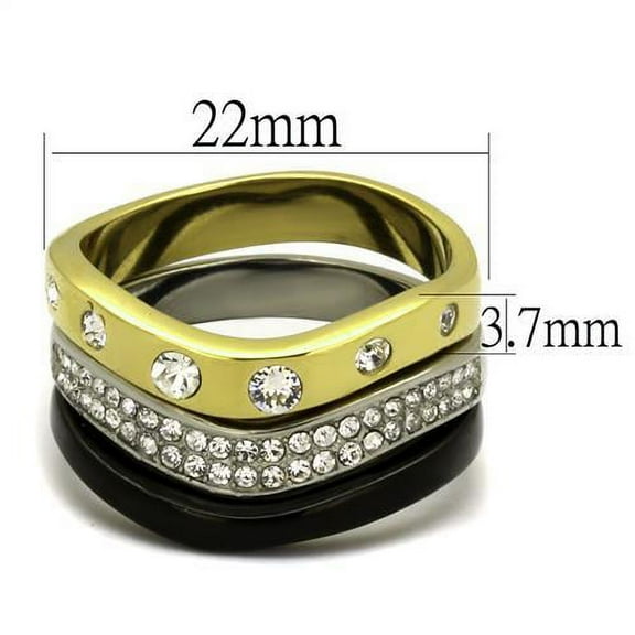 IP Gold  IP Black (Ion Plating) Stainless Steel Ring with Top Grade Crystal in Clear for Women Clear Stone Color Style TK2299 Size 10