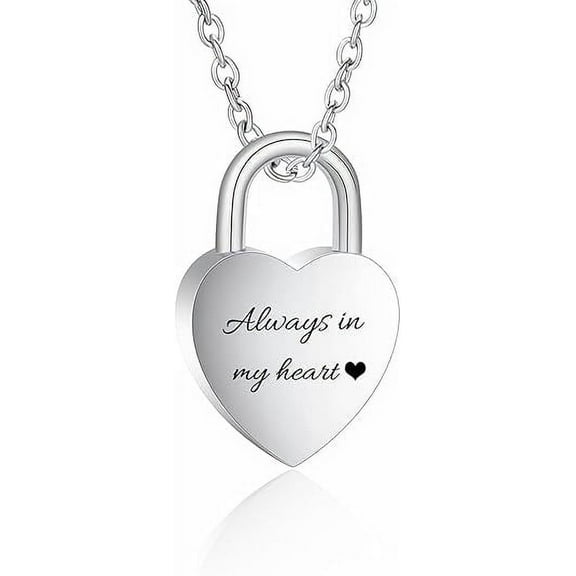 Always In My Heart - Cremation Jewelry Heart Lock Urn Necklace for Ashes for Human / Pet Stainless Steel Memorial Keepsakes Human Ash Pendant