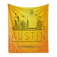 thumbnail image 1 of Austin Soft Flannel Fleece Throw Blanket, Minimal Texas City Linear Skyline with Typographic Design Doodled Sun, Cozy Plush for Indoor and Outdoor Use, 50" x 70", Yellow and Orange, by Ambesonne, 1 of 6