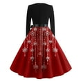 thumbnail image 6 of Christmas Dresses for Women Women's Casual Fashion Round Neck Long Sleeve Christmas Printed Party Vintage Long Dresses for Holiday Gathering,Deep Red,M, 6 of 7