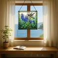 thumbnail image 6 of Bluebonnet and Hummingbirds Stained Glass Panels Window Hangings Tiffany Glass Traditional Art Crafts for Home Decor Gifts Square design, 8in 74OR5, 6 of 6