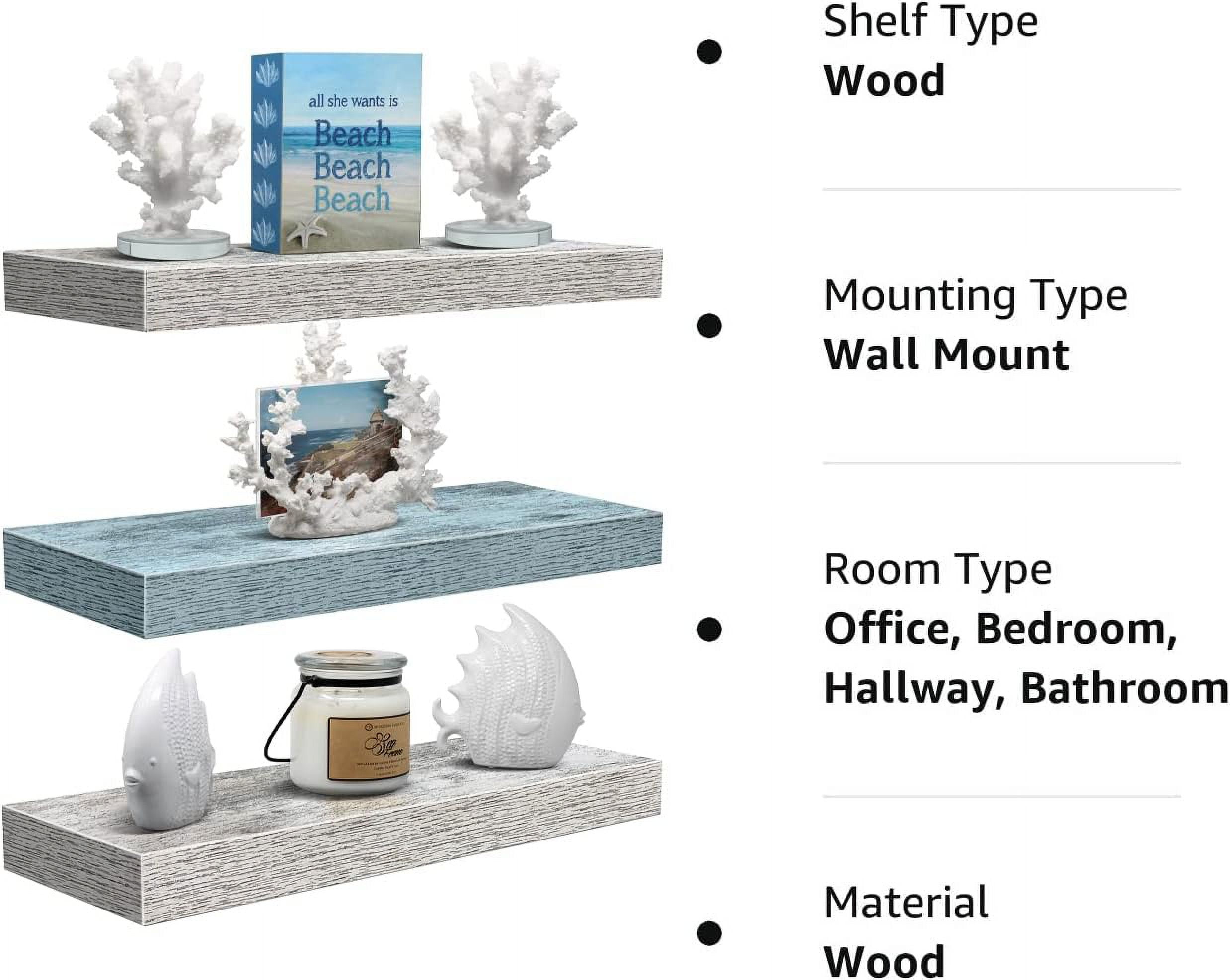 Sorbus 16.25" Blue White Rustic Floating Shelves (Set of 3) – Wall Storage for Décor, Frames, Trophies