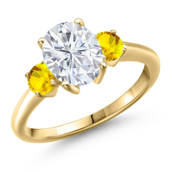 Gem Stone King 18K Yellow Gold Plated Silver White Moissanite and Yellow Sapphire Engagement Ring for Women | 2.82 Cttw | Oval 9X7MM | Gemstone Birthstone | Size 6