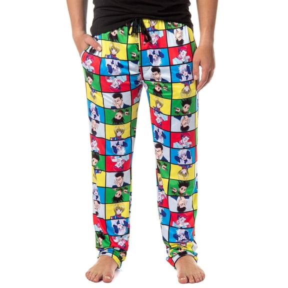 Hunter X Hunter Men's Gon Killua Kurapika Leorio Hisoka Character Grid Adult Lounge Bottoms Pajama Pants