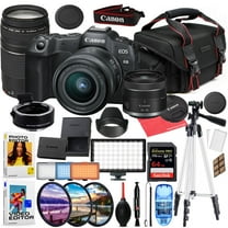 Canon EOS R8 Mirrorless Camera with RF 24-50mm & EF 75-300mm Lens Bundled Kit   Accessory Package with LED Video Light, HD Filters, 64GB Extreme SD, Case, & Editing Software Package