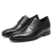 CMR CHAMARIPA Men's Shoes With Higher Heels - Black Calfskin Derby Shoes - Height Increasing Dress Shoes 2.76 Inches / 7 CM