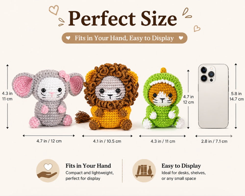 3 Pack Cat Crochet Kit for Beginners, Cat Amigurumi Starter Set with Step by Step Video Tutorials, TIKA
