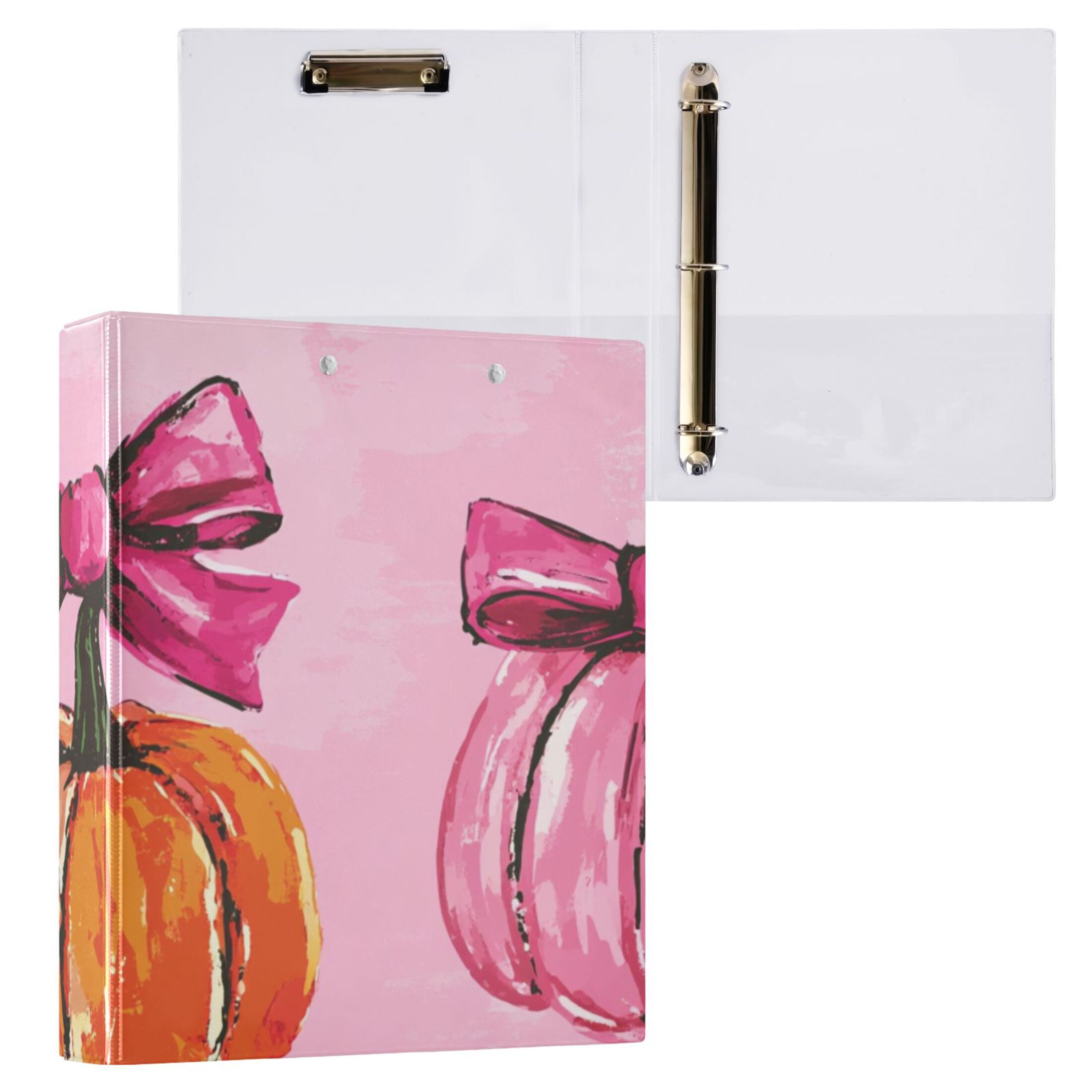 Pink Pumpkins and Bows 3 Ring Binders 1.5 inch Hardcover File Folders with Interior Pockets A4 Size Organizer for School Office Hospital