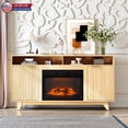 thumbnail image 2 of Hassch Fluted TV Cabinet with Electric Fireplace & Remote, 58" Media Console with 23" Heater & Open Compartments, Farmhouse Entertainment Center for TVs up to 70 inches (Oak+Gold), 2 of 6