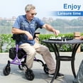 thumbnail image 3 of WalkMate Rollator Walker for Seniors with Cup Holder, Upgraded Thumb Press Button for Height Adjustment, 8" Wheels Folding Lightweight Walking Aid with Seat Padded Backrest, Purple, 3 of 9