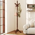 thumbnail image 2 of Costway Solid Rubber Wood Coat Rack with 3 Adjustable Heights and 11 Hooks for Hallway Brown, 2 of 10