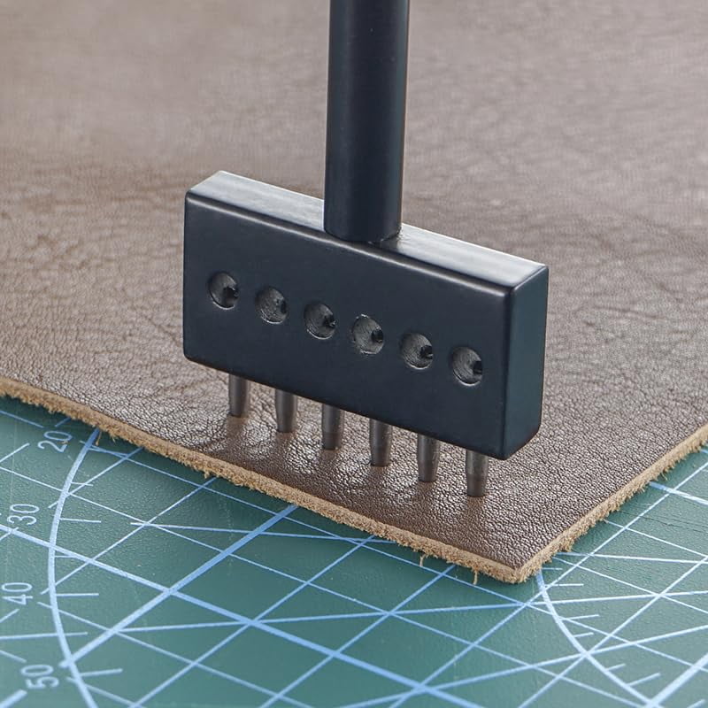 ABCISI Leather Round Hole Punching Tool, 3pcs Prong Punch Tool Set with 2/4/6 Prong Options for Precise Round Hole Punching DIY Leather Craft (6MM)