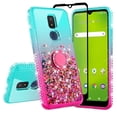 thumbnail image 2 of Liquid Quicksand Glitter Cute Phone Case for Cricket Icon 3 Case, At&t Motivate 2 Case, Cricket Splendor Phone Case Ring Kickstand for Girls Women Clear Bling Diamond Phone Case Cover - Pink/Teal, 2 of 5
