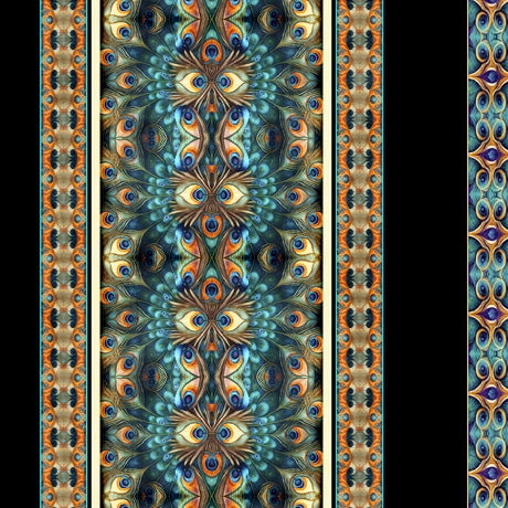 Resplendent Peacock Medallion Stripe Cotton Fabric