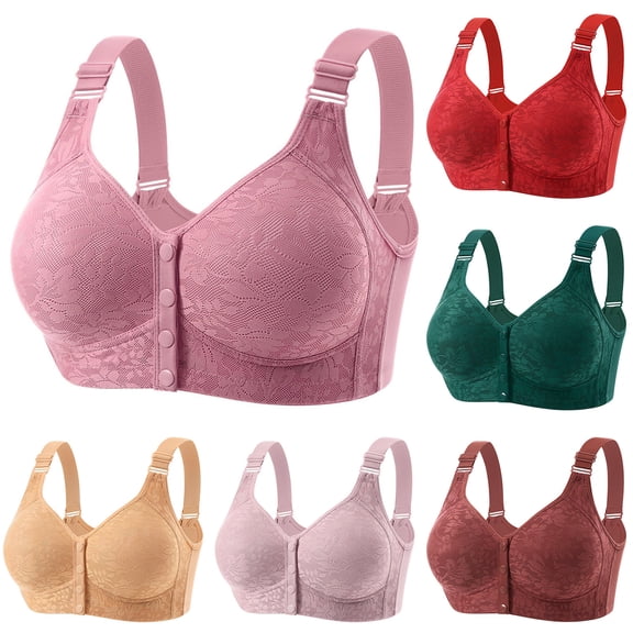 EaskTriop Front Closure Bras for Older Women No Underwire Wireless Lace Bra Full Coverage Supportive Comfort Everyday Bra for Seniors
