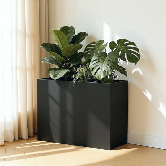 30" x 12" x 24" Metal Steel Planters for Outdoor Large Planter Box Black Metallic Planter Spliced Flower Box with Partitions for Outside,Indoor,Garden