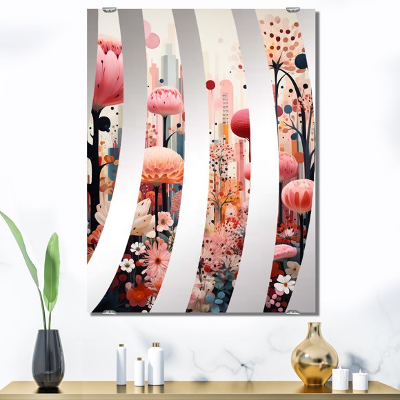Designart "Art Deco Skyline Orange Bubble Cityscape I" City Art Deco Oversized Wall Mirror - Industrial Cityscapes Living Room Wall Mirror - Multiple Color Options