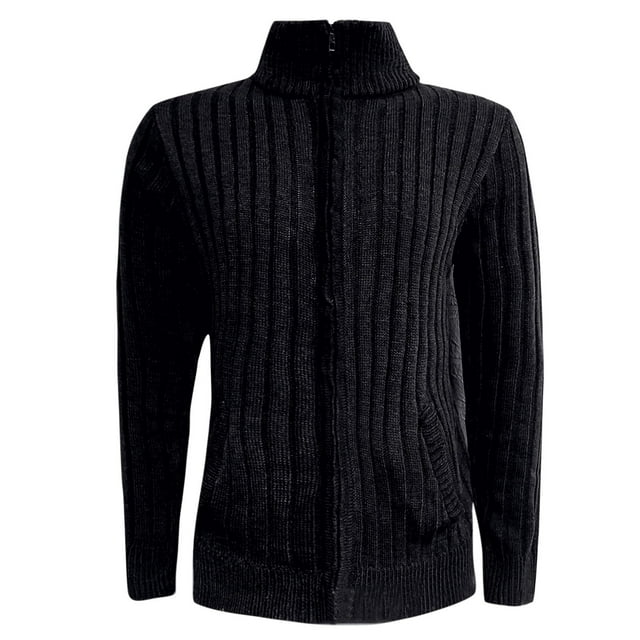 MIASHUI Men's Slim Fit Casual Solid Color Zip Cardigan Sweater Long Sleeve Comfort Fit Open Front Black,L