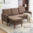 thumbnail image 3 of Yardi Yard Fabric L-Shape Couch with Reversible Ottoman, 3-Seat Sectional Sofa for Living room, Brown, 3 of 10