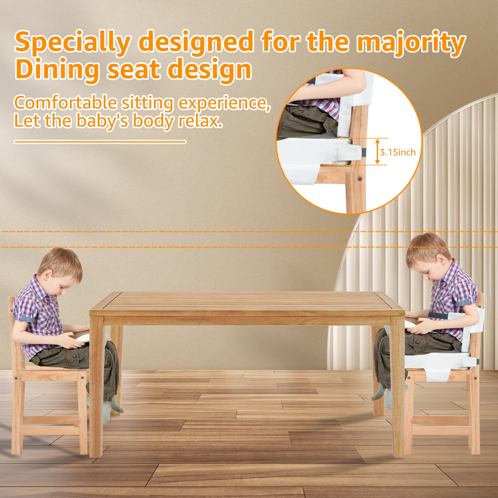 Dznils Toddler Booster Seat for Dining Table, with Backrest, Safety Buckles, Non-Slip Bottom, Gray