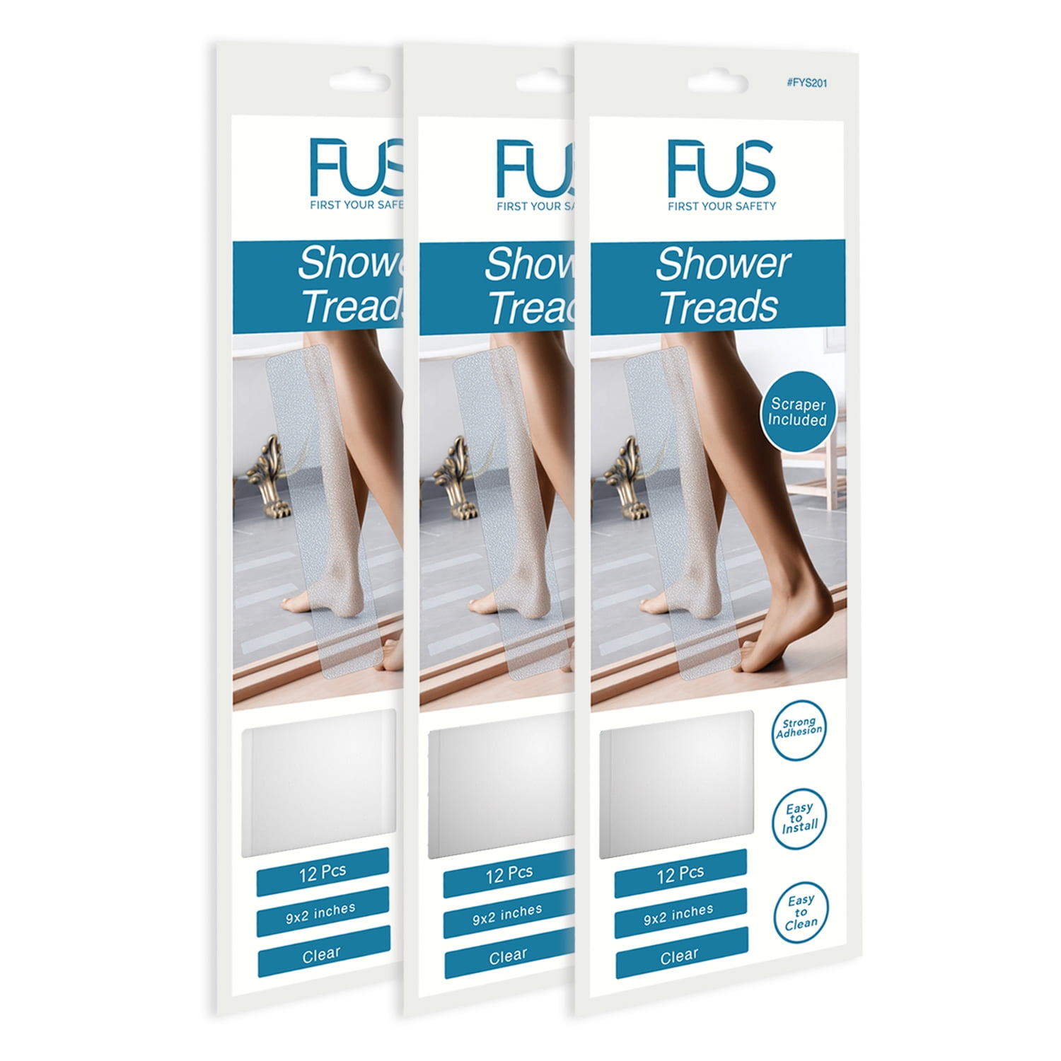 FUS Bathtub Stickers Non-Slip Shower Treads 12 Anti Slip Traction Grip Strips to Prevent Slippery Surfaces. (3 Pack)