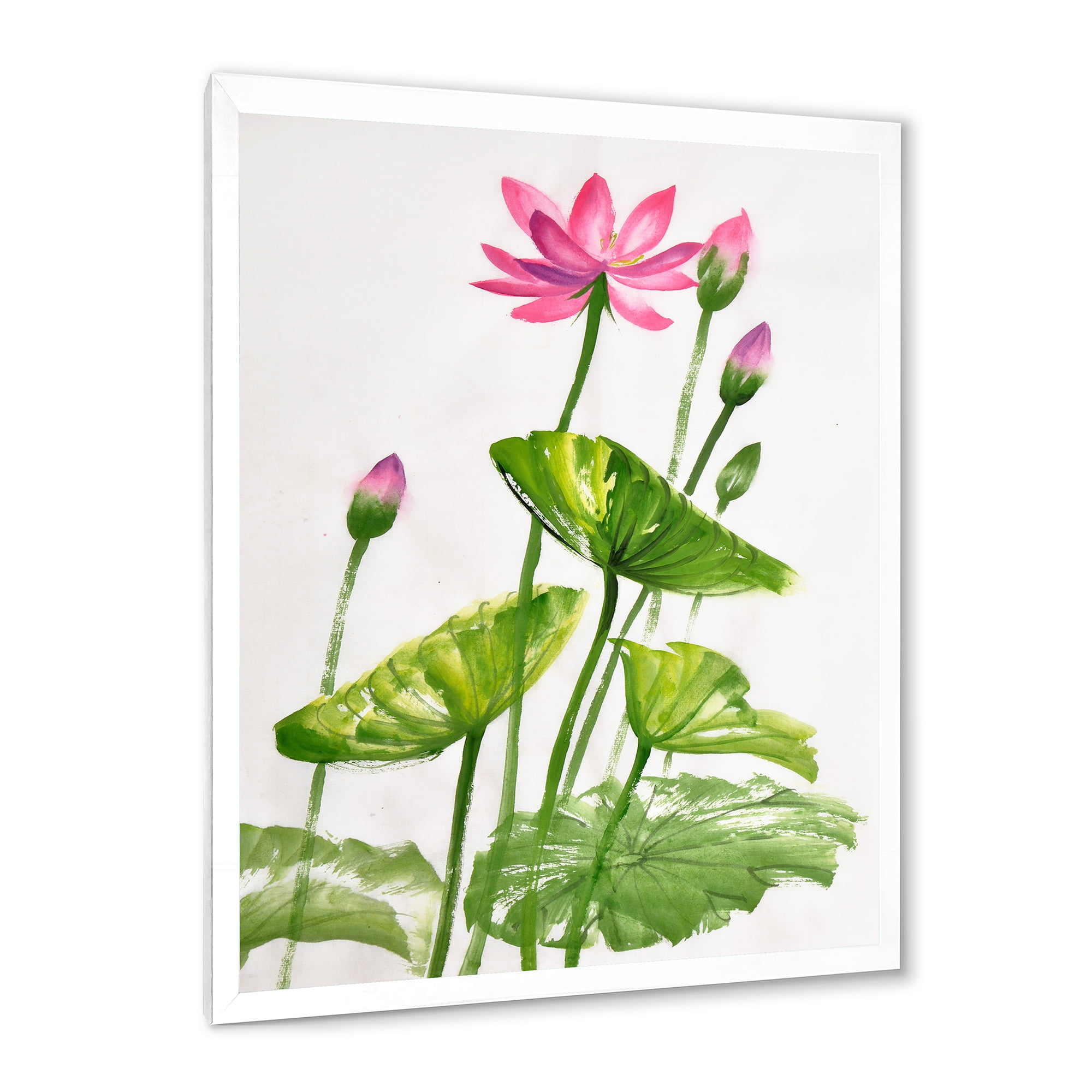 Designart 'Pink Vintage Lotuses In The Pond VII' Traditional Framed Art Print