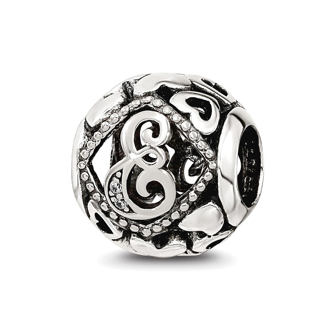 925 Sterling Silver Reflections Cubic Zirconia Letter Name Personalized Monogram Initial E Bead 10.8x9.93mm Wide Charm P